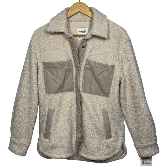 Abercrombie & Fitch Cream Faux Fur Sherpa Utility Teddy Jacket Coat Womens Sz XS - Picture 1 of 6